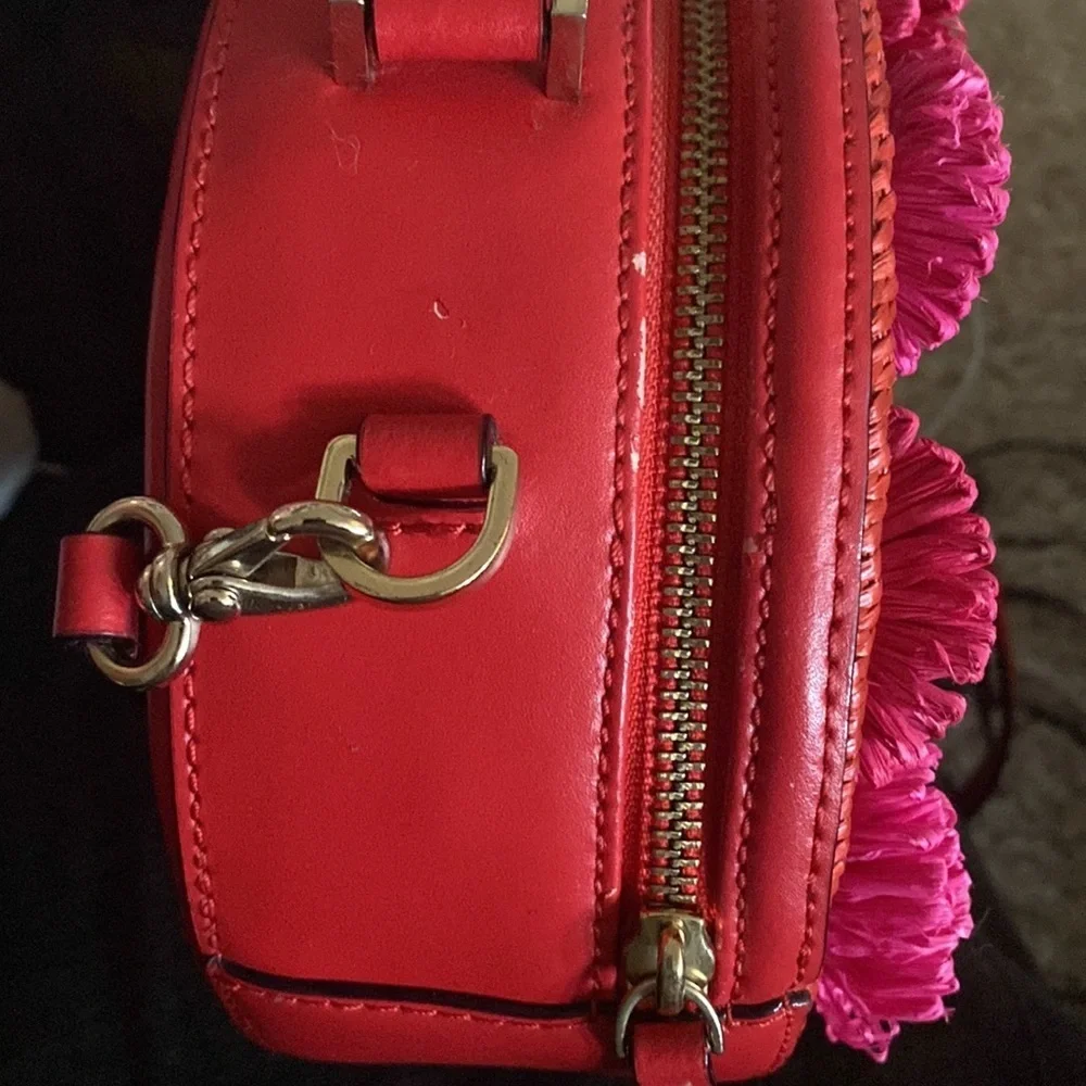 Rare Kate Spade leather handbag, w/ detachable strap, red, pink, hot pink